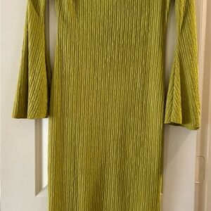 Women’s Olive Green Textured Bell-Sleeve Dress